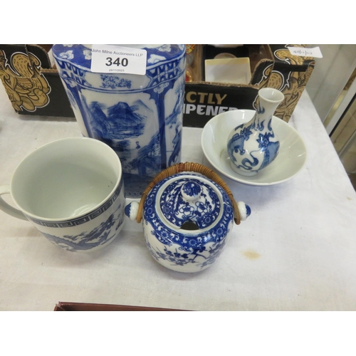 340 - Five Various Ceramic Blue and White Chinese Type Pieces