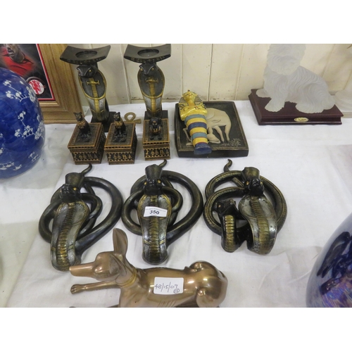 350 - Assortment of Egyptian Type Pieces,, Cobra, Candle Holders etc