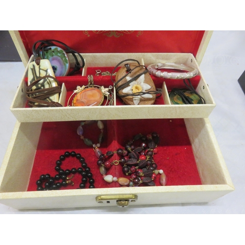 372 - Jewellery Box With signed Ceramic Pendants and Costume Jewellery