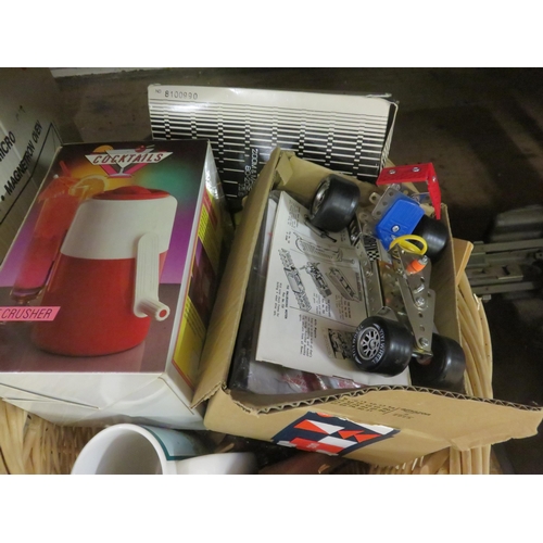 379 - One Basket and one box of Electrical Goods and bric-a-brac