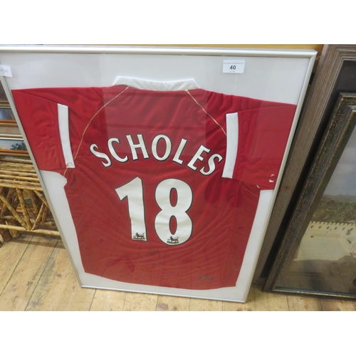 40 - Framed and Signed Paul Scholes Manchester United Shirt