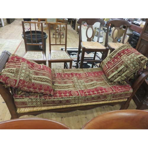 435 - Mahogany and Wicker Bench with Cushions