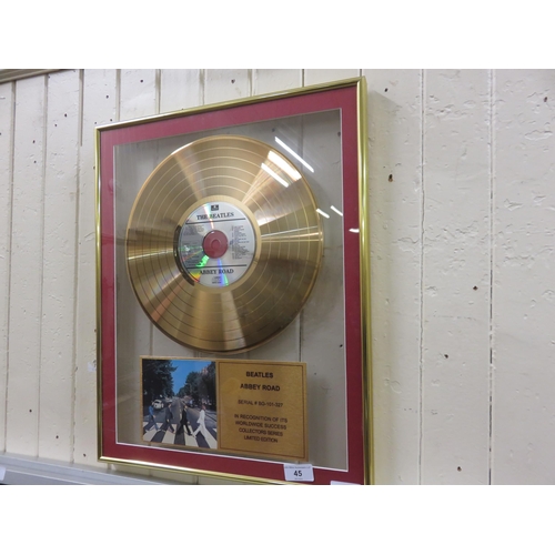 45 - Framed - Gold Disc, Beatles, Abbey Road - Collectors Series Limited Edition