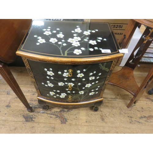 462 - Small Lacquered Three Drawer Table with gilt and floral decoration