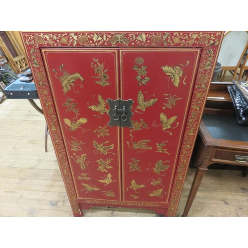 464 - Two door Eastern style Lacquered Cabinet with design to front