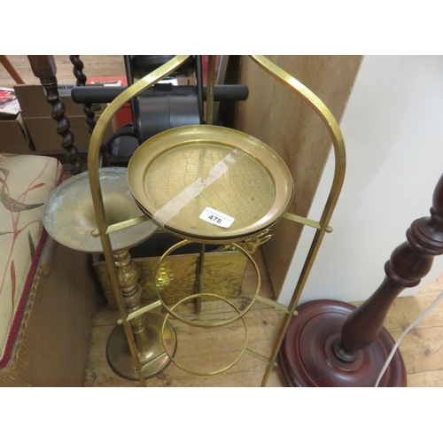 478 - Brass Candlestick, Cake Stand and Magazine rack