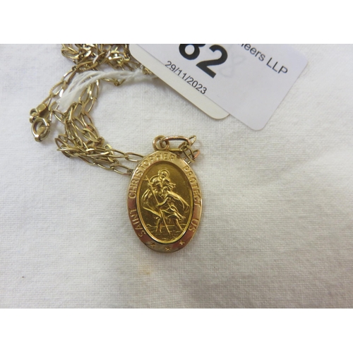 82 - 9ct Gold St. Christopher Pendant on 9ct Gold Chain 5.4gms