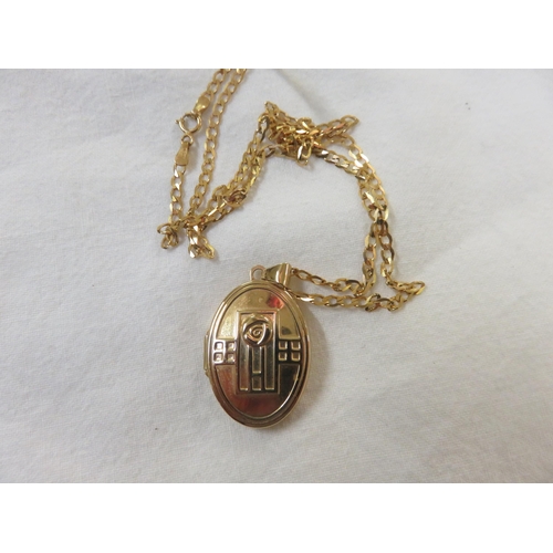 83 - Rennie Mackintosh Type Locket on 9ct Gold Chain