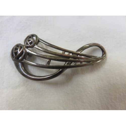 89 - Vintage Art Nouveau Silver Elongated Floral Spray Bed Brooch - McIntosh Style