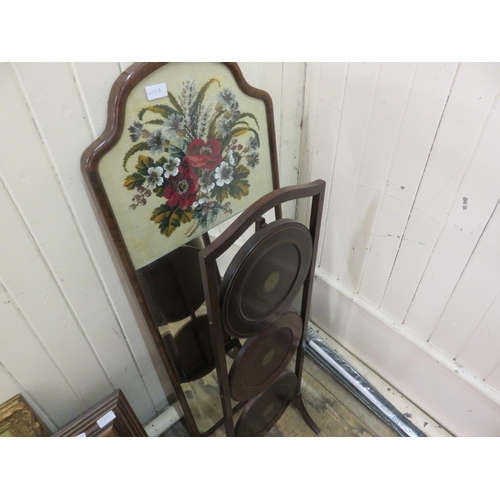 476A - Inlaid Mahogany Cake stand and Late Victorian Mirror with Beadwork top