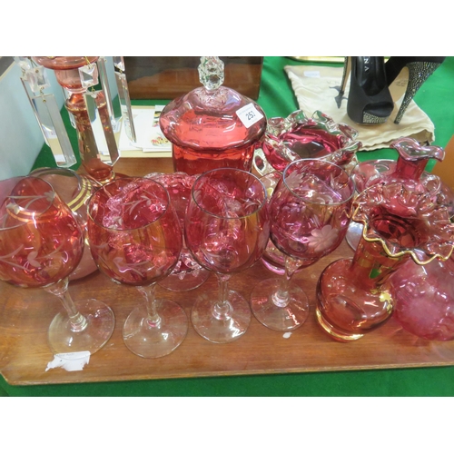 253 - Tray with Cranberry Coloured Glass Ware