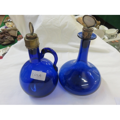 269A - Pair of Bristol Blue Ships Decanters and Labels