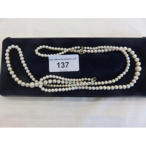 137 - String of Graduated Pearls on 9ct. Gold Clasp