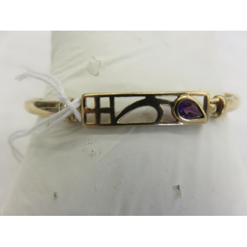 149 - 9ct. Gold and Amethyst Rennie MacKintosh Style Bangle