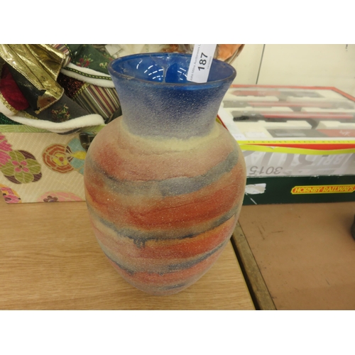 187 - Scottish Glass Vase on Blue, Yellow and Red Ground