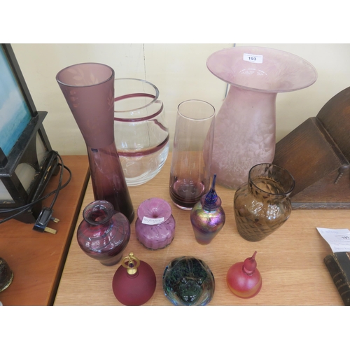 193 - Assorted Lot of Coloured Glass -Jugs, Vases, Figure etc