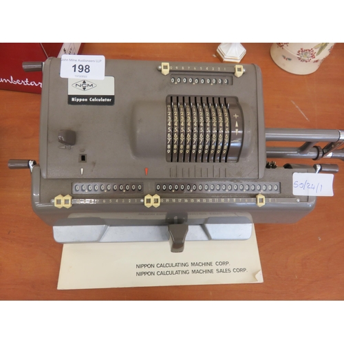 198 - Busicom Hand operated Nippon Calculator with Manual