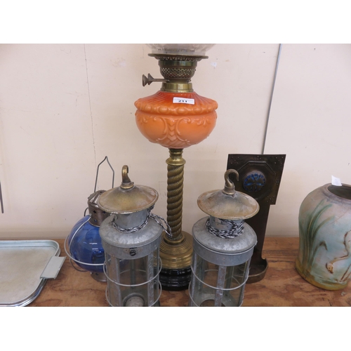 211 - One Paraffin Lamp and Two Candle Holders