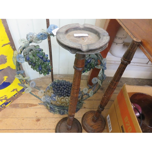 230 - Intricate coloured glass large Garland and pair of Floor Standing Wooden Ashtrays