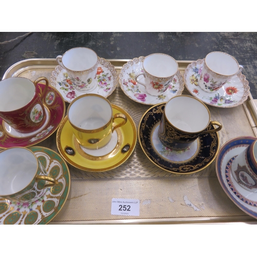 252 - Tray With Dresden and Other Cabinet Cups and Saucers