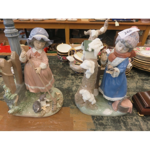 266 - Two Lladro Figures Girl with Bird Winter Scene and Girl Raking Leaves