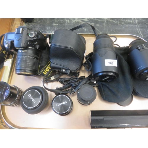 287 - Tray Containing Nikon Camera and Lenses and Camera with Various Lenses