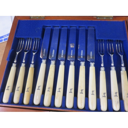 306 - Cased Set of Silver Dessert Bone handled Forks and Knives