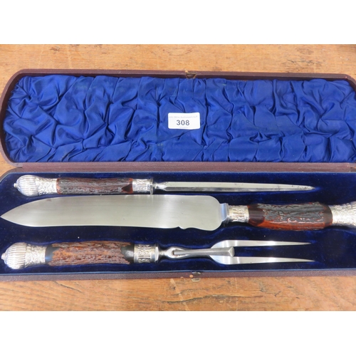 308 - Horn and Silver Mounted Carving Set