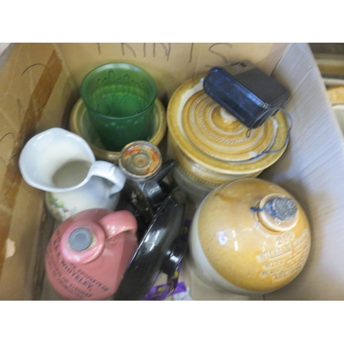 341 - Two Boxes With Whisky Flagons, Weighing Scales etc