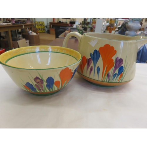 350 - Clarice Cliff Crocus Pattern Bowl and Cream Jug