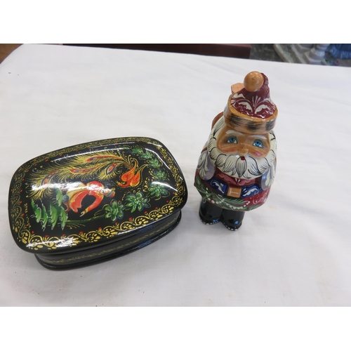 352 - Multi coloured Hand Carved Santa and Firebird Fairytale Lacquered Box