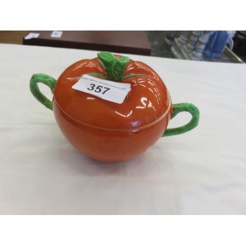 357 - Clarice Cliff Preserve Pot and cover in Form of Tomato