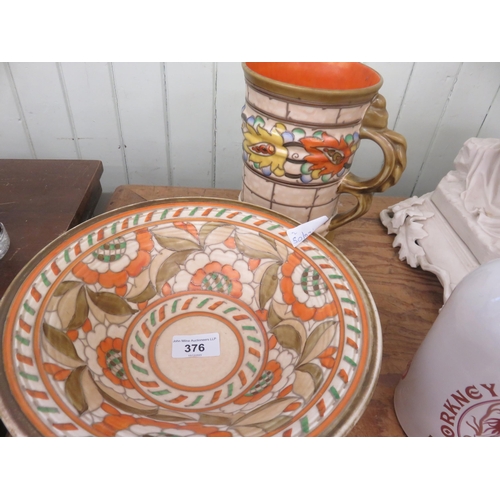 376 - Charlotte Rhead Signed Bowl on Cream Ground and Jug