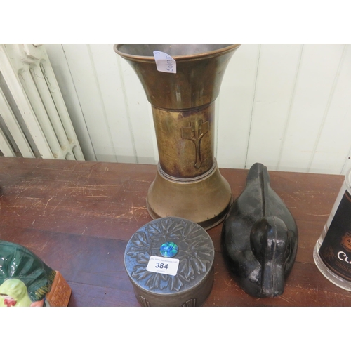 384 - Brass Vase, Metal Duck and Trinket Box