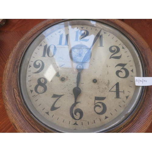 440 - Vintage, large, round wooden cased Wall Clock