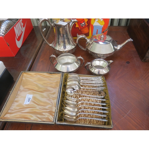 442 - Four piece Plated Tea Set and Cased Cutlery