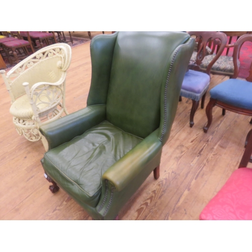 473 - Green Leather Upholstered Armchair