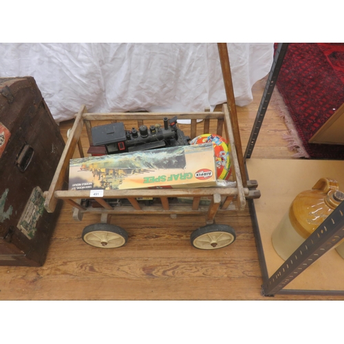 491 - Wooden Cart with Trains, Airfix etc.