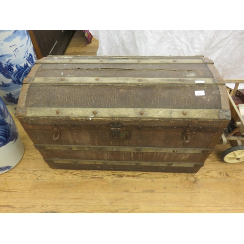 492 - Large Wooden Vintage Travel Trunk