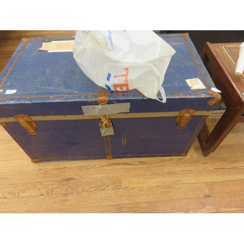 493 - Large Metal Vintage Travel Trunk