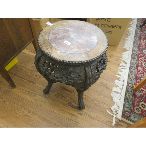 502 - Chinese Carved Occasional Table with Marble Top