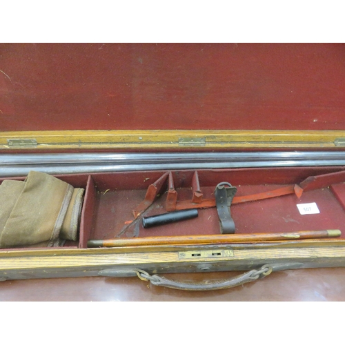 507 - 19th Century Shot Gun Case, leatherbound, and cleaning tools, Barrell withdrawn.