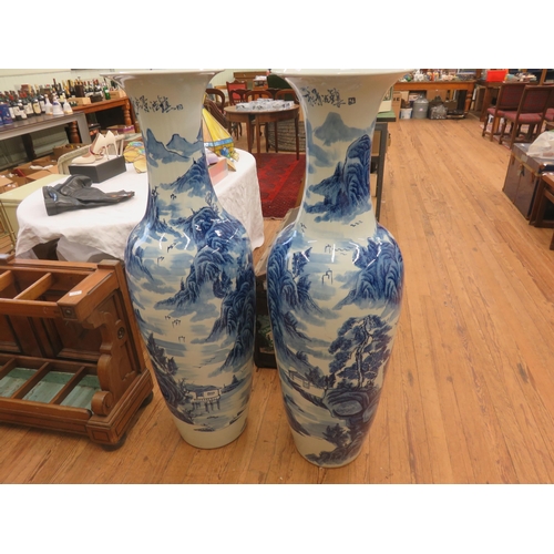 512 - Pair of large floor standing Oriental Blue and White Vases, 4'5