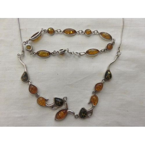 81 - Silver and Amber Necklace and Bracelet