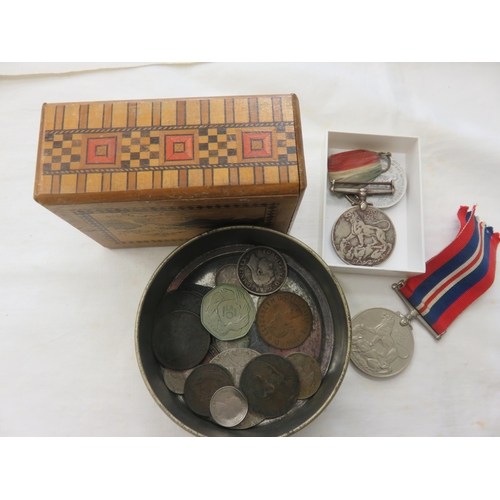 85 - Small Tin and Small Box of Coins and Metals