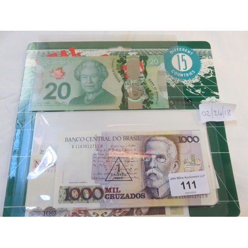 111 - Canadian 20 Dollar and 15 Banknotes of the World