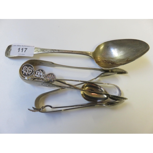 117 - George Sangster Aberdeen Silver Spoon/Silver Tongs and three others