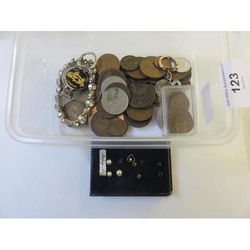 123 - Small lot of Coins, Earrings, Bracelet