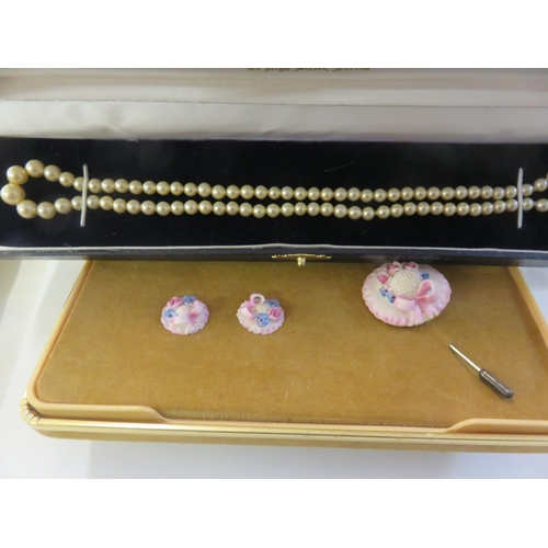 133 - Boxed Pearl Necklace and boxed Scruples Earring Set, Bone China