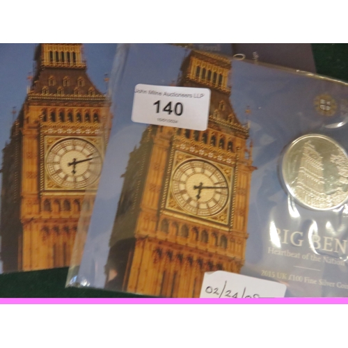 140 - Two Big Ben Heartbeat of the Nation £100 fine Silver Coins